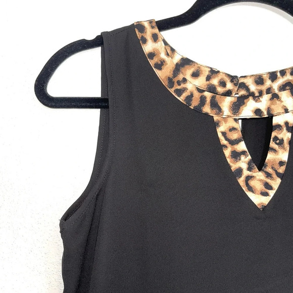 Cato Black & Leopard Collar Keyhole Front Asymmetrical Tank Top Xsmall Women’s - Picture 3 of 12